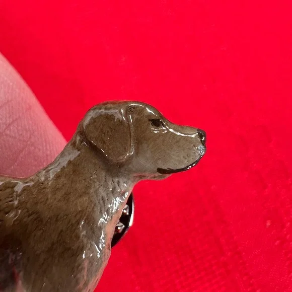 GG Harris Fine Pewter Chesapeake Bay Retriever Dog Pin Brown Hand Painted Brooch - Picture 3 of 7